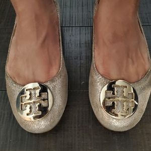 Tory Burch Reva gold ballet flats